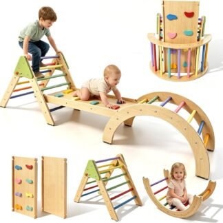 7-in-1 Foldable Wooden Montessori Climbing Gym with Tent & Arch Rocker