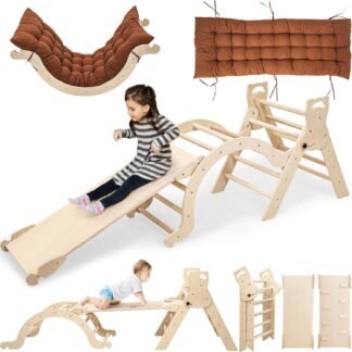 3-in-1 Foldable Wooden Montessori Climbing Set with Triangle, Arch & Slide