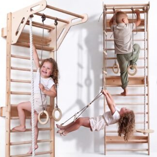 4-in-1 Foldable Wooden Indoor Jungle Gym & Toddler Swing Playset