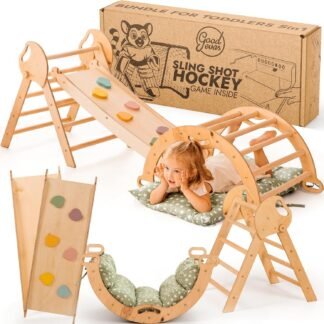Foldable Montessori Pikler Climbing Triangle with Reversible Slide & Ramp
