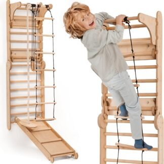 6-in-1 Wooden Swedish Wall Ladder & Indoor Climbing Gym